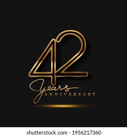 42 Years Anniversary Logo Golden Colored isolated on black background, vector design for greeting card and invitation card