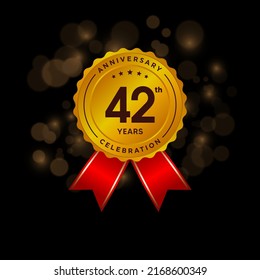 42 years anniversary logo with ribbon, golden Anniversary for booklet, leaflet, magazine, brochure poster, banner, web, invitation or greeting card. Vector illustrations.