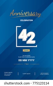 42 Years Anniversary Logotype with 3d white number isolated on blue abstract background