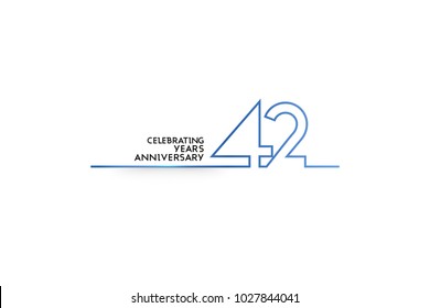 42 Years Anniversary logotype with blue colored font numbers made of one connected line, isolated on white background for company celebration event, birthday
