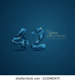 42 years anniversary logotype with blue low poly style. Vector Template Design Illustration.