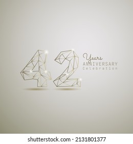 42 years anniversary logotype with gold wireframe low poly style. Vector Template Design Illustration.