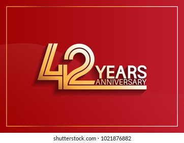 42 years anniversary logotype with golden multiple line style on red background for celebration