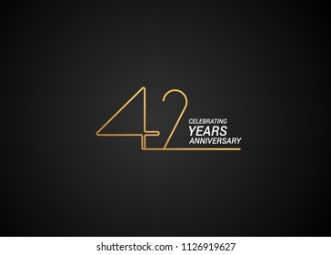 42 Years anniversary logotype with golden colored font numbers made of one connected line, isolated on black background for company celebration event, birthday