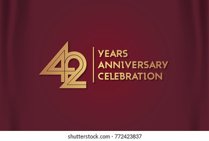 42 Years Anniversary Logotype with  Golden Multi Linear Number Isolated on Red Curtain Background