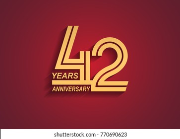 42 years anniversary logotype with linked number golden color isolated on red background for celebration event