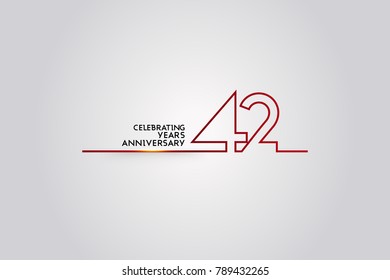 42 Years Anniversary logotype with red colored font numbers made of one connected line, isolated on white background for company celebration event, birthday