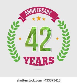 42 Years Anniversary with Low Poly Design and Laurel Ornaments