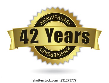 "42 Years Anniversary" - Retro Golden Ribbon, EPS 10 vector illustration