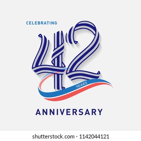 42 years Anniversary ribbon shape numbers with swoosh. Celebrating 42  years anniversary event party template.
