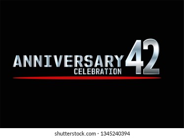 42 years Anniversary with silver font and under red line. simple, luxury, and elegant design