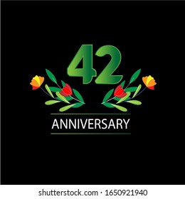 42 Years anniversary. Vector design greeting card with decorative floral for celebration