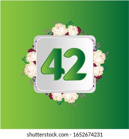 42 Jahre Jubiläum. Vektorillustration Design Grußkarte mit dekorativem Blumen für Feiern