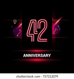42 Years Anniversary vector logo design using neon style with flare ornament isolated on dark background