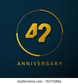 42 Years Anniversary Vector Logo Design Isolated on Dark Background
