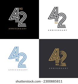 42 years anniversary vector number icon, birthday logo label, black, white and colors stripe number