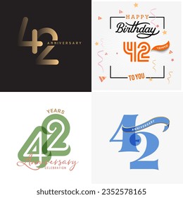 42 years anniversary vector number icon, birthday logo label, anniversary design