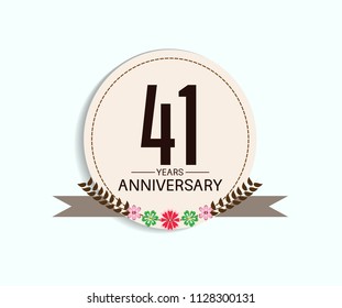 42 years anniversary with vintage style soft brown circle and flower isolated on white background for special celebration event