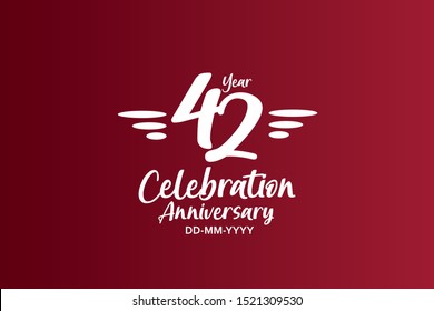 42 years anniversary white colors on red color with triple small stripes on left and right  - vector 