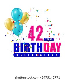 42 years birthday 3d vector template design illustration