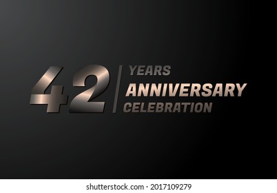 42 years gold anniversary celebration logotype, anniversary banner vector, isolated on black background