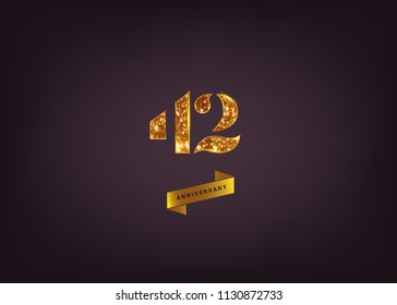 42 Years gold Anniversary logotype made from golden glitter isolated on black background for company celebration event, birthday