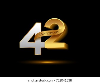 42 years golden anniversary logo celebration with ribbon