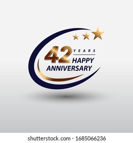 42 years golden happy anniversary logo celebration vector graphic
