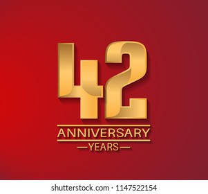 42 years golden shiny anniversary simple design with red background for company celebration event  