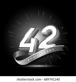 42 years silver anniversary logo celebration with firework and ribbon