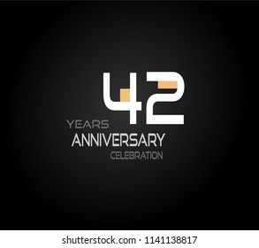 42 years simple black background with elegance white anniversary and orange, pink color accent