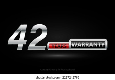 42 years warranty silver logo isolated on black background, vector design for product warranty, guarantee, service, corporate, and your business.