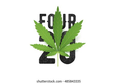 420 four-twenty vector T-Shirt print with realistic Marijuana leaf. Conceptual cannabis culture illustration.