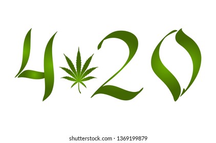 4:20 Marijuana leaf, 20 April.Hanf Marihuana. Hanfblätter im flachen Vintage-Stil. Vektorgrafik