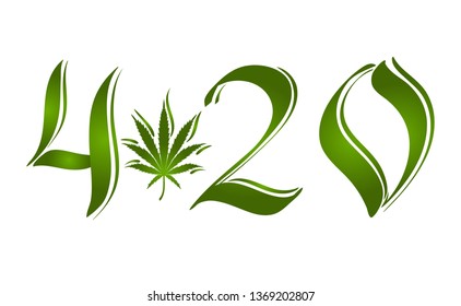 4:20 Marijuana leaf, April 20.Hemp marijuana. Hemp leaves in flat vintage style. Vector illustration