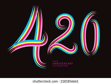 420 number design vector, graphic t shirt, 420 years anniversary celebration logotype colorful line,420th birthday logo, Banner template, logo number elements for invitation card, poster, t-shirt.