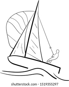 420 Sail Boat Line Art Vector Silhouette 