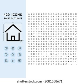 420 simple outline icon set