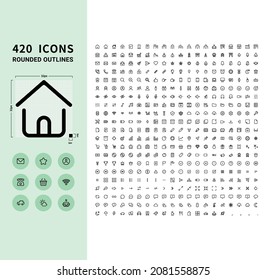 
420 simple rounded outline icon set