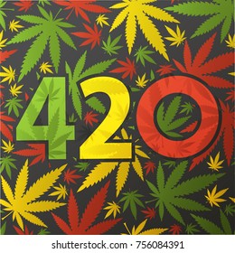 420 Symbol With Color Cannabis Leaves. 