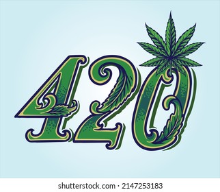 420 word lettering weed leaf ornatevector illustrations for your work logo, merchandise t-shirt, stickers and label designs, poster, greeting cards advertising business company or brands