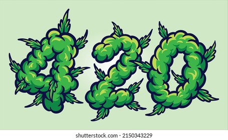 420 words lettering with weed smoke ornate vector illustrations for your work logo, merchandise t-shirt, stickers and label designs, poster, greeting cards advertising business company or brands