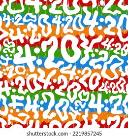 420.tira de color sin fisuras fondo de patrón.Dibujo de dibujos animados de tinte vectorial.Estilo de los años 60, hippie, maleza, marihuana,420 arte de patrones sin fisuras
