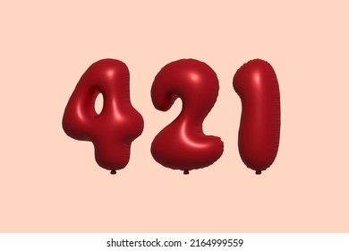 421 3d number balloon made of realistic metallic air balloon 3d rendering. 3D Red helium balloons for sale decoration Party Birthday, Celebrate anniversary, Wedding Holiday. Vector illustration