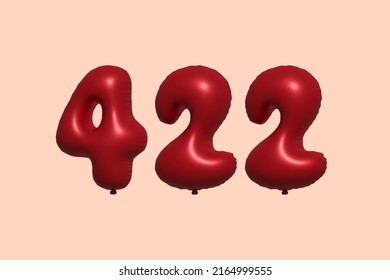 422 3d number balloon made of realistic metallic air balloon 3d rendering. 3D Red helium balloons for sale decoration Party Birthday, Celebrate anniversary, Wedding Holiday. Vector illustration