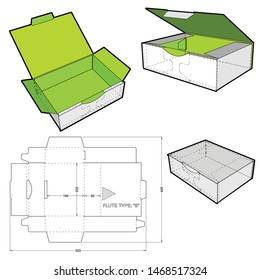 426 flute B Postal Delivery Box (Internal measurement 20x14+6cm)and Die-cut Pattern. The .eps file is full scale and fully functional. Prepared for real cardboard production.