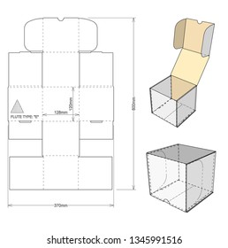 426 flute E Postal Delivery Box and Die-cut Pattern. The .eps file is full scale and fully functional. Prepared for real cardboard production.