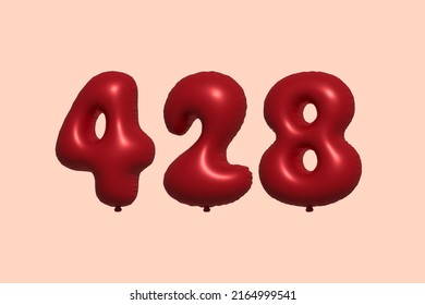 428 3d number balloon made of realistic metallic air balloon 3d rendering. 3D Red helium balloons for sale decoration Party Birthday, Celebrate anniversary, Wedding Holiday. Vector illustration