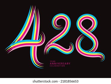 428 number design vector, graphic t shirt, 428 years anniversary celebration logotype colorful line,428th birthday logo, Banner template, logo number elements for invitation card, poster, t-shirt.