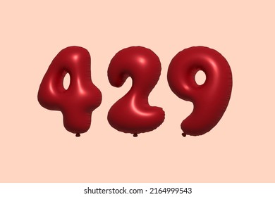 429 3d number balloon made of realistic metallic air balloon 3d rendering. 3D Red helium balloons for sale decoration Party Birthday, Celebrate anniversary, Wedding Holiday. Vector illustration